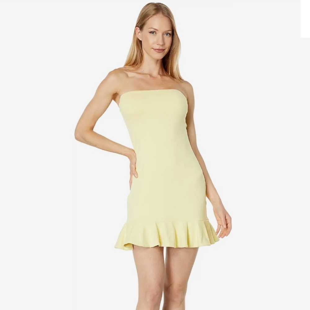 Susana Monaco Strapless Ruffle Hem Dress In Custard NWT Size XL